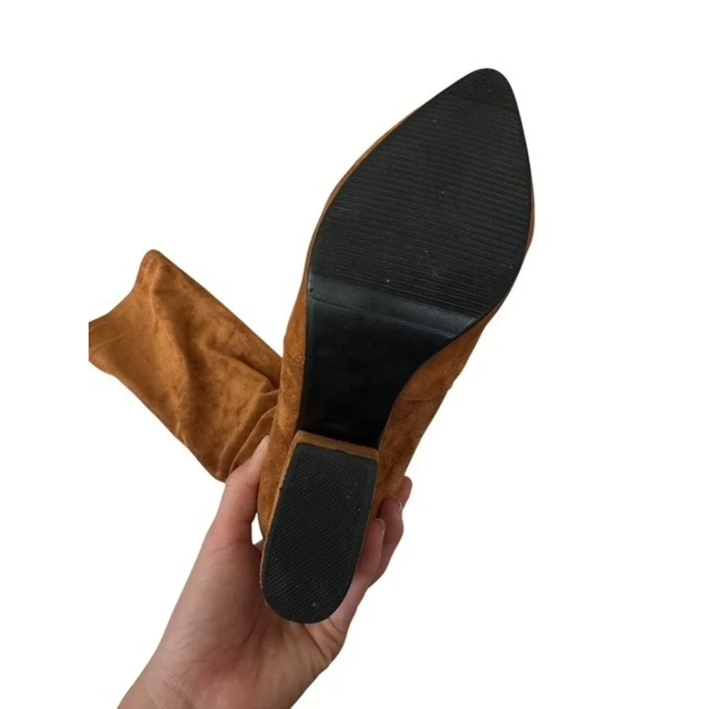 Vero Cuoio Cognac Brown Faux Suede Over The Knee Block Heel Boots Pointed Toe